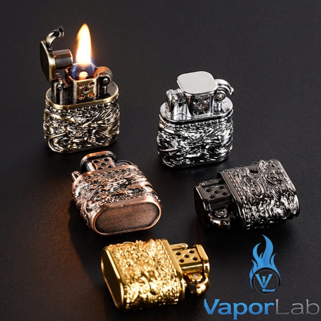 korek api minyak sumbu kapas mini vintage oil kerosene classic lighter logo naga dragon ukiran dengan giftbox
