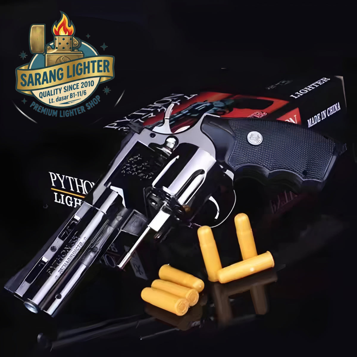 Korek api gas model pistol revolver python 357 refillable gas lighter pajangan cosplay display meja