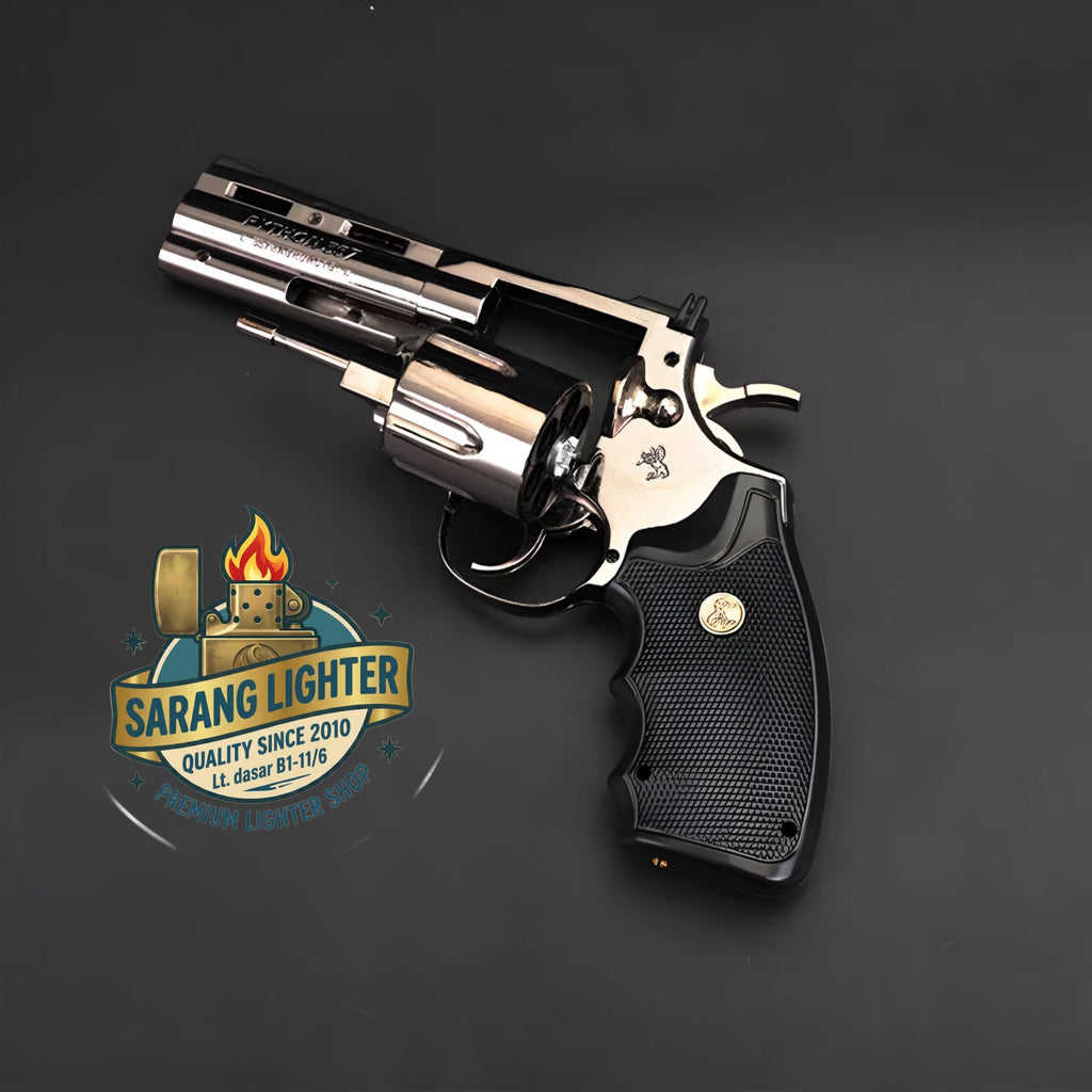 Korek api gas model pistol revolver python 357 refillable gas lighter pajangan cosplay display meja