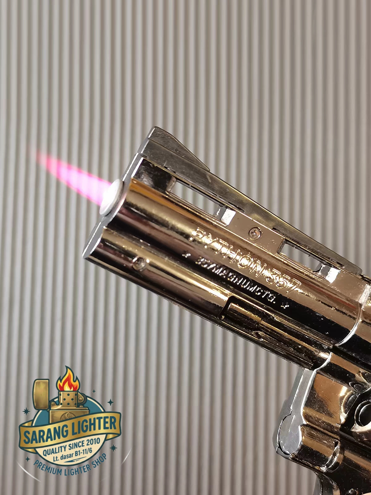 Korek api gas model pistol revolver python 357 refillable gas lighter pajangan cosplay display meja