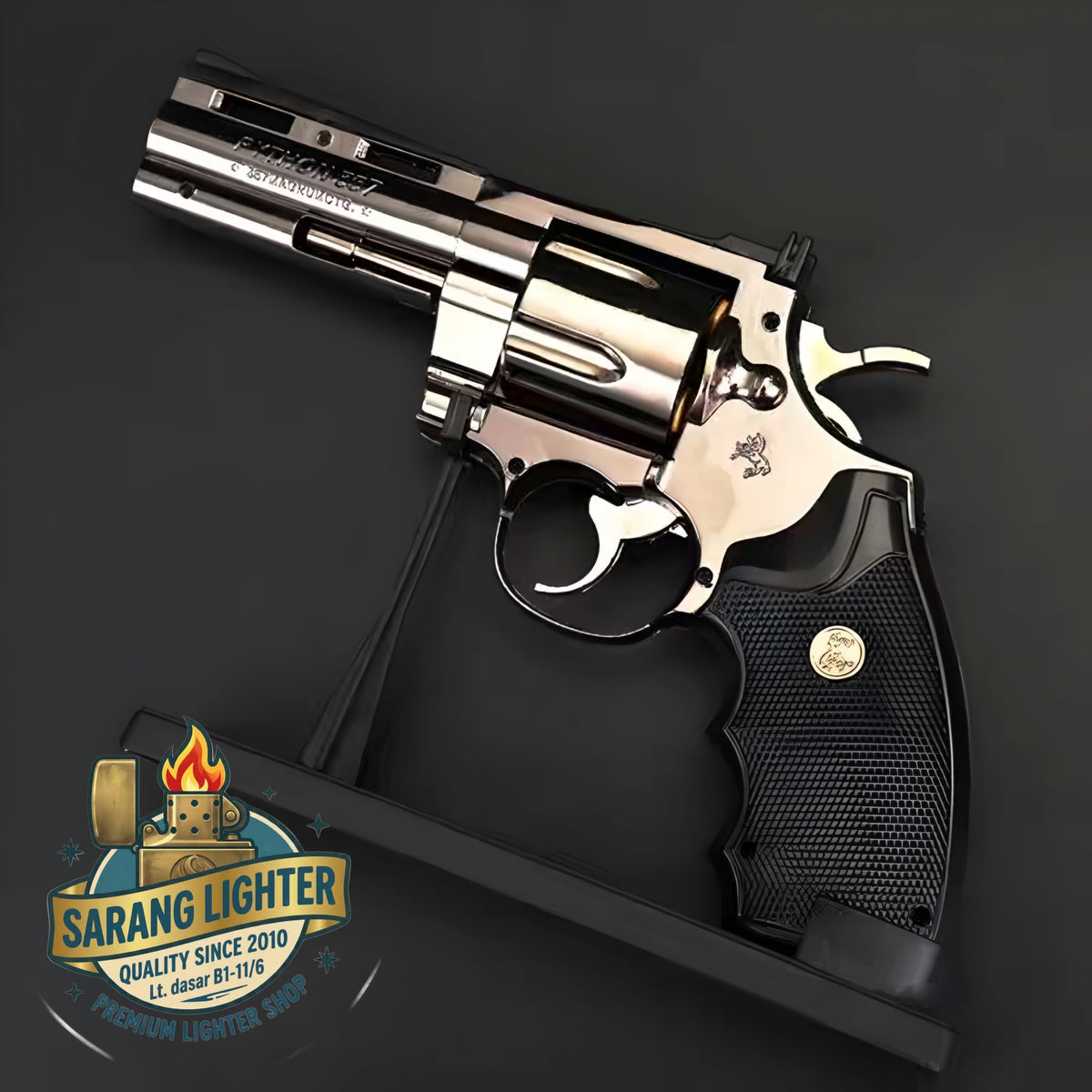 Korek api gas model pistol revolver python 357 refillable gas lighter pajangan cosplay display meja