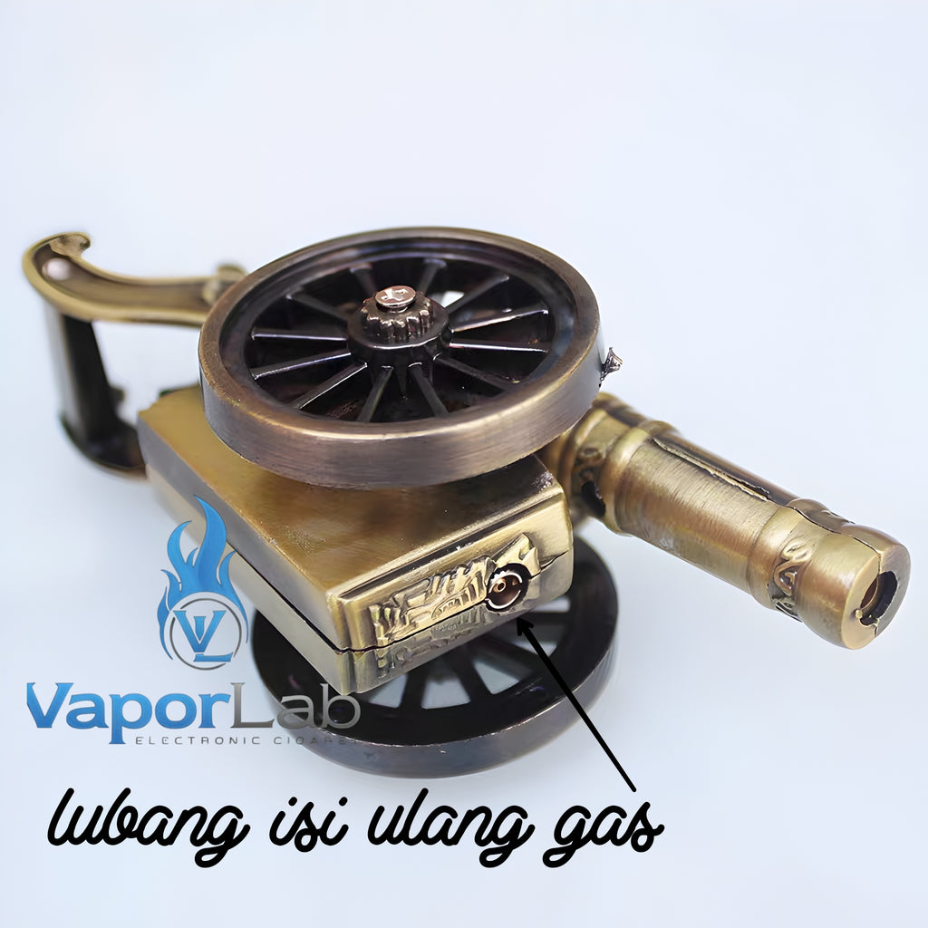 korek api pajangan antik unik model meriam bahan besi gas bisa diisi ulang nyala bara canon classic gas lighter display 3844