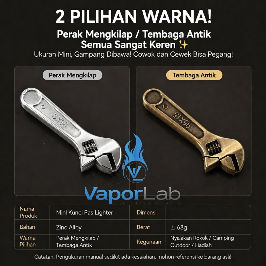korek api besi lucu unik model kunci inggris gas mudah diisi ulang fun metal wrench refillable gas lighter 3848