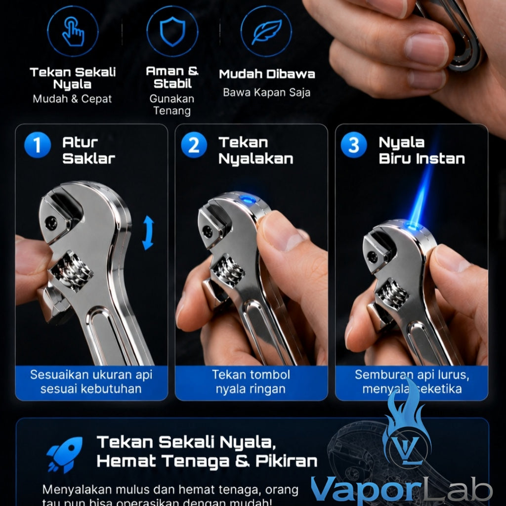 korek api besi lucu unik model kunci inggris gas mudah diisi ulang fun metal wrench refillable gas lighter 3848