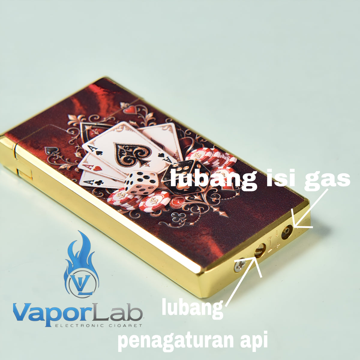 korek api besi slim design pemantik roda api gas mudah diisi ulang motif kartu poker card 3849 refillable gas lighter