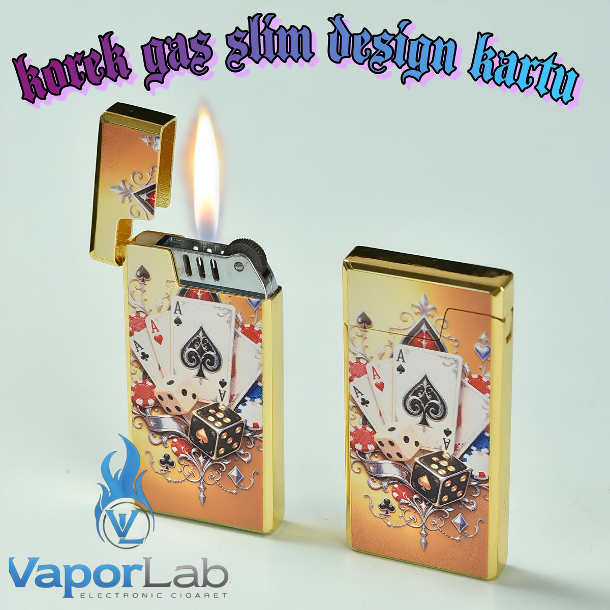 korek api besi slim design pemantik roda api gas mudah diisi ulang motif kartu poker card 3849 refillable gas lighter