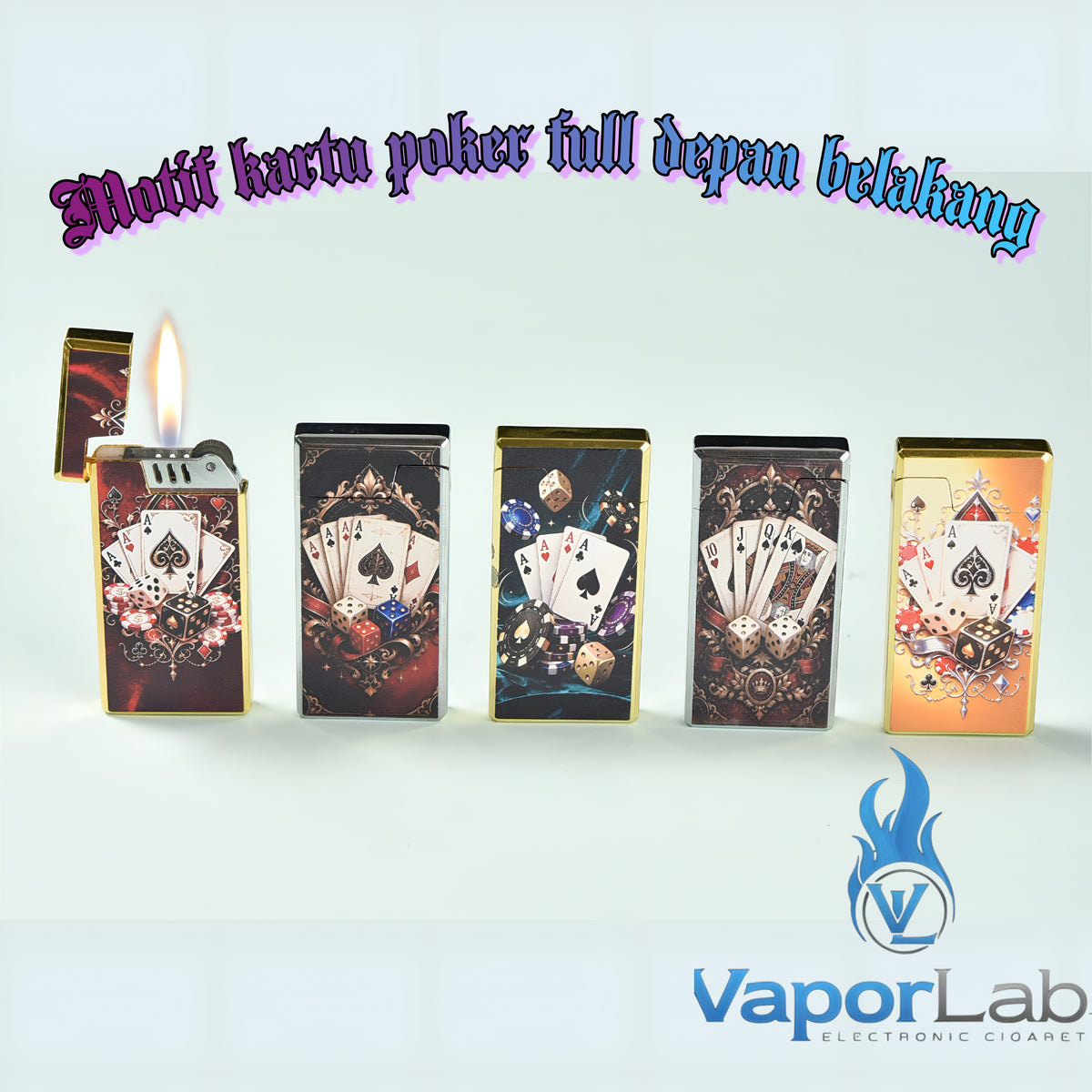korek api besi slim design pemantik roda api gas mudah diisi ulang motif kartu poker card 3849 refillable gas lighter