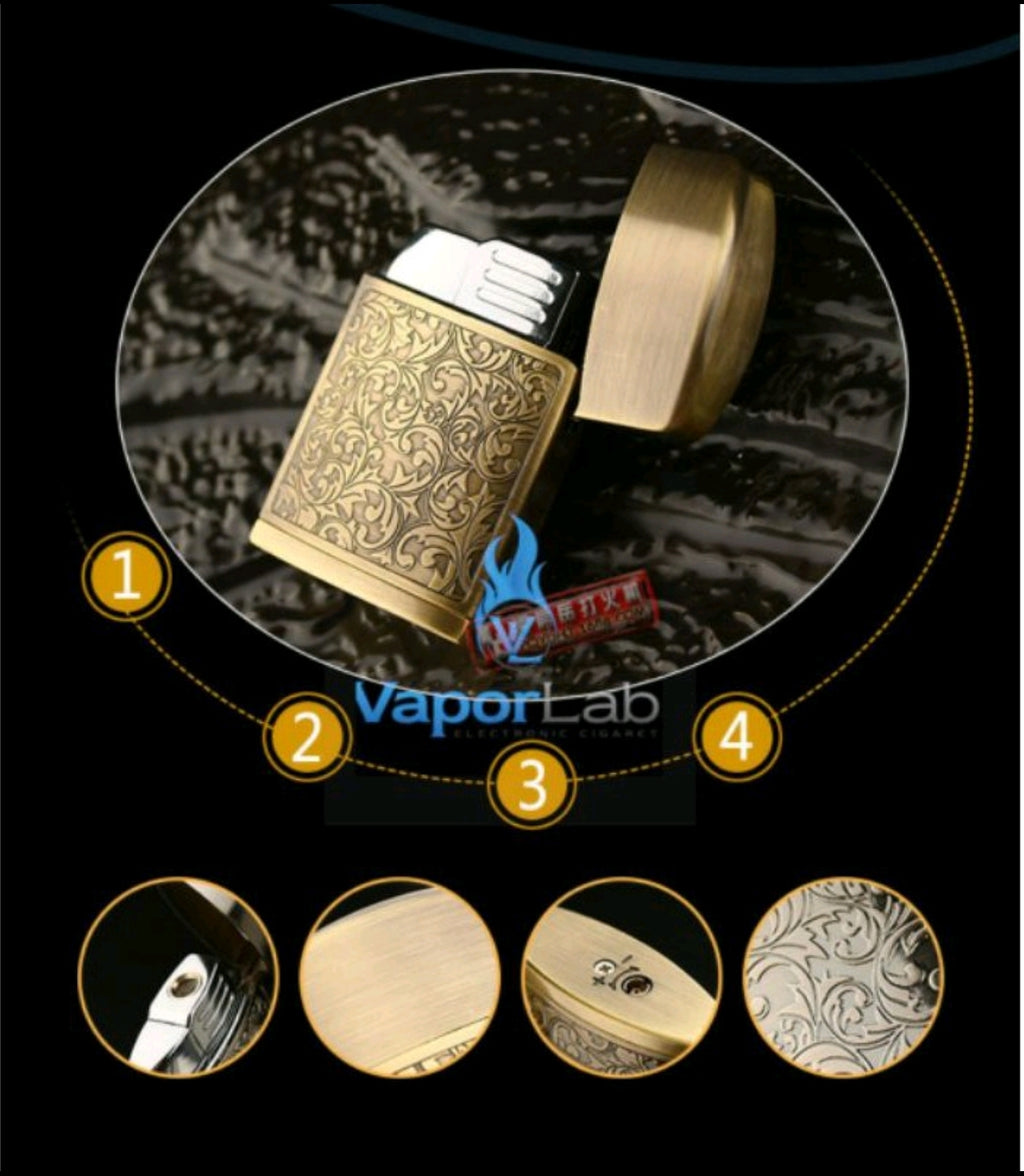 mancis korek api bara isi ulang gas BROAD batik jet torch refillable gas metal lighter classic design