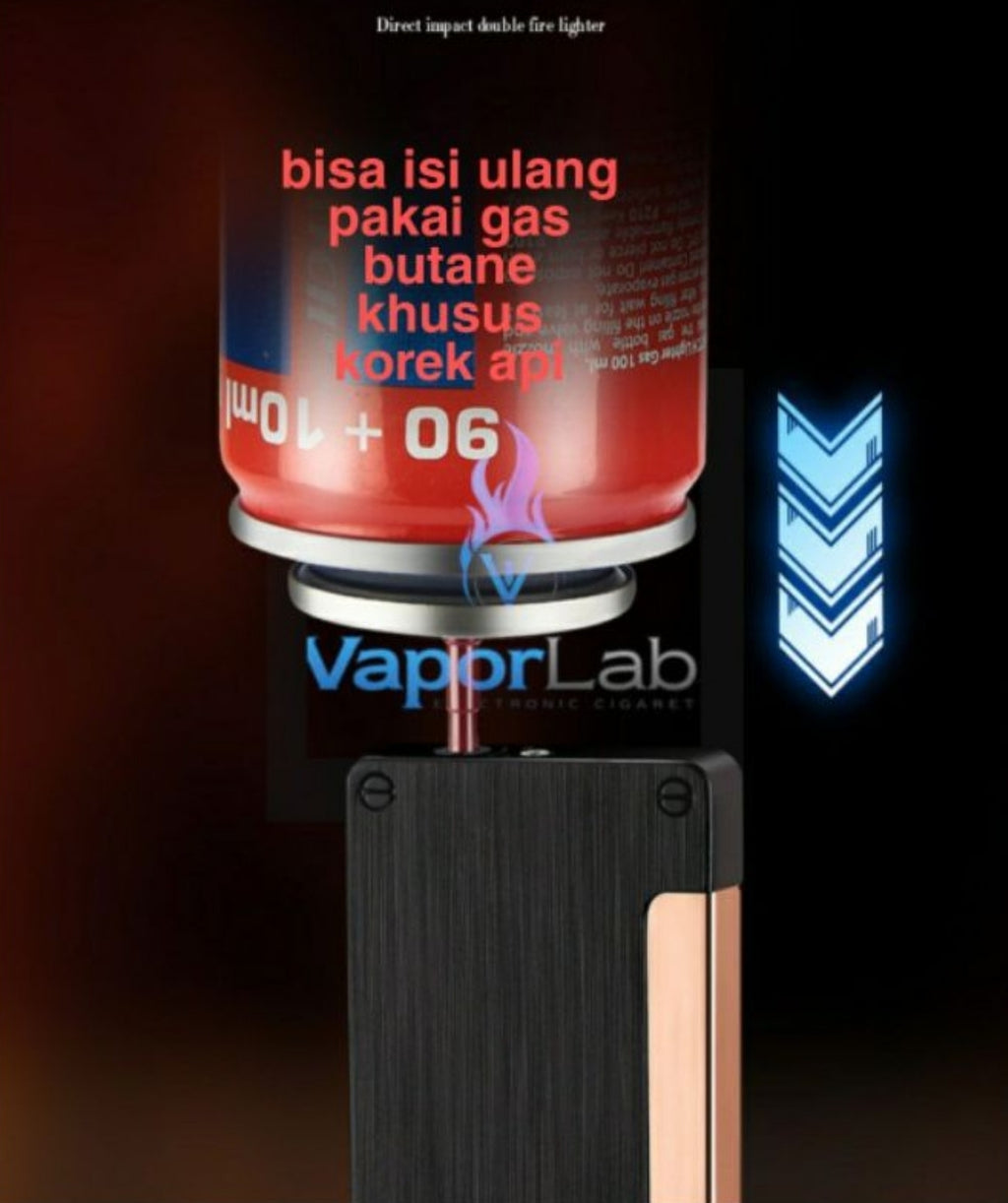mancis korek api bara dua mata las unik dual flame jet torch refillable gas lighter polos