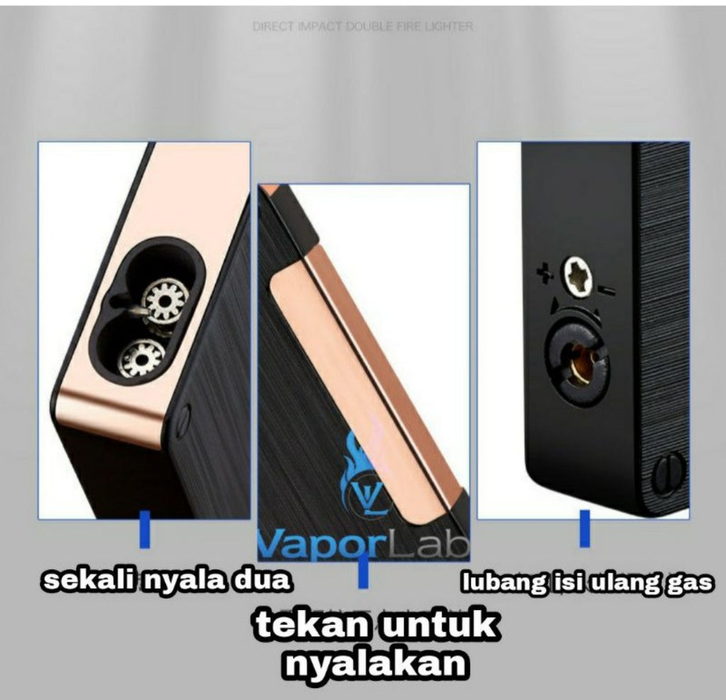 mancis korek api bara dua mata las unik dual flame jet torch refillable gas lighter polos