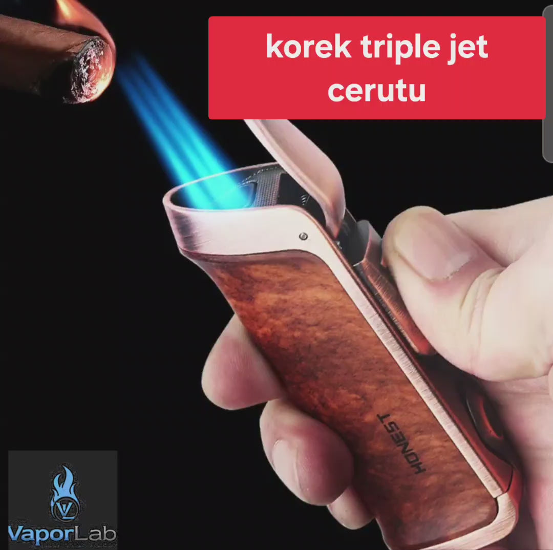 korek api cerutu bara las honest original triple jet torch refillable gas metal cigar lighter with hole puncher