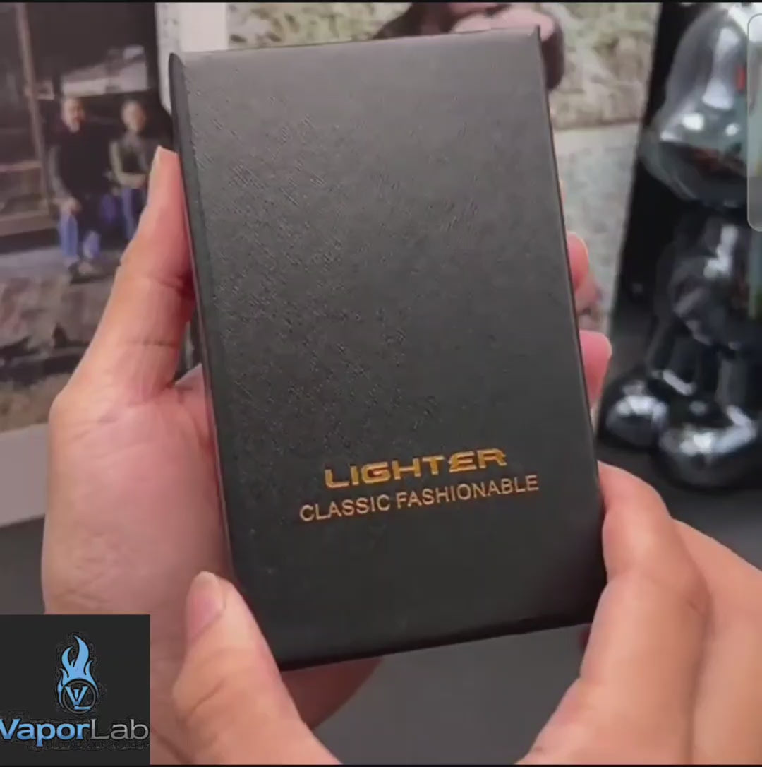 korek api bara unik refillable gas jet torch metal led lighter transparant kemasan giftbox windproof