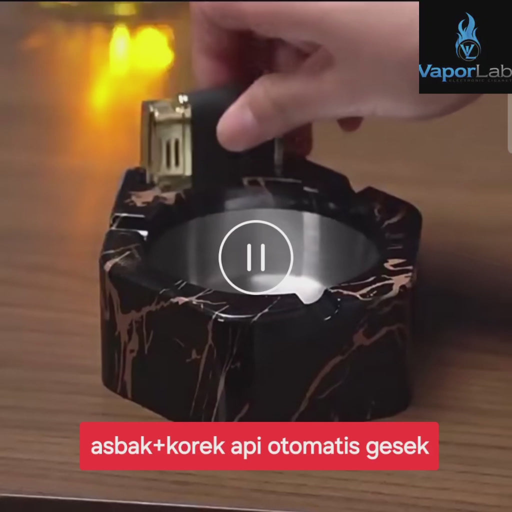 asbak plus korek api minyak auto nyala gesek BONZON bahan besi metal stainless ashtray with oil lighter