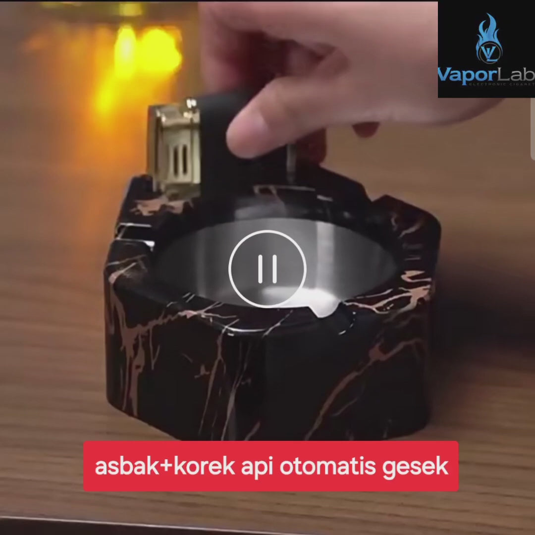 asbak plus korek api minyak auto nyala gesek BONZON bahan besi metal stainless ashtray with oil lighter