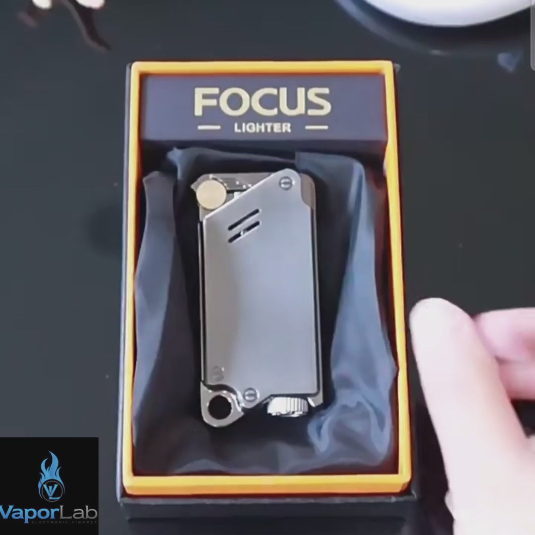 korek api roda bara las FOCUS modern jet torch metal refillable gas lighter unik cyberpunk slim with gift box
