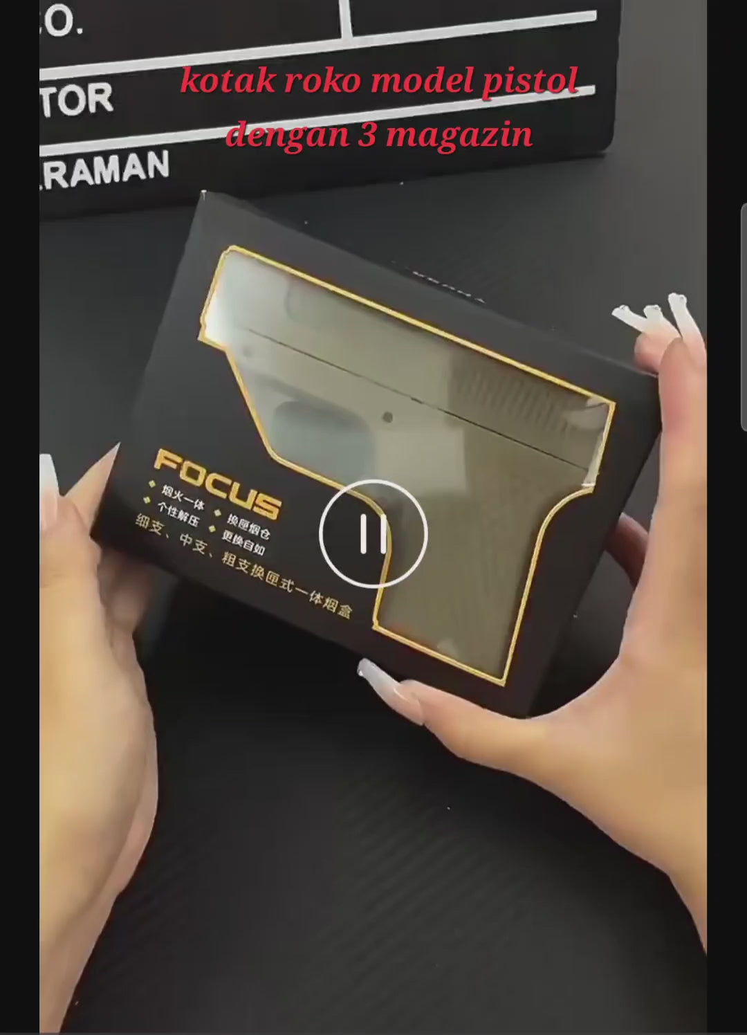 kotak box tempat simpan rokok universal all size merk focus plus korek api gas bisa diisi ulang model pistol dan magazin cigarette case gun lighter