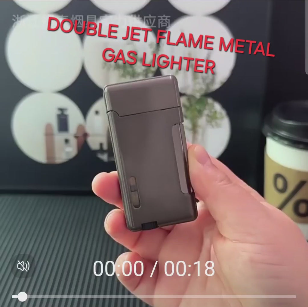 korek api metal bara las dual double flame windproof jet torch refillable gas lighter dengan kaca indikator gas transparant CIGNA with gift box