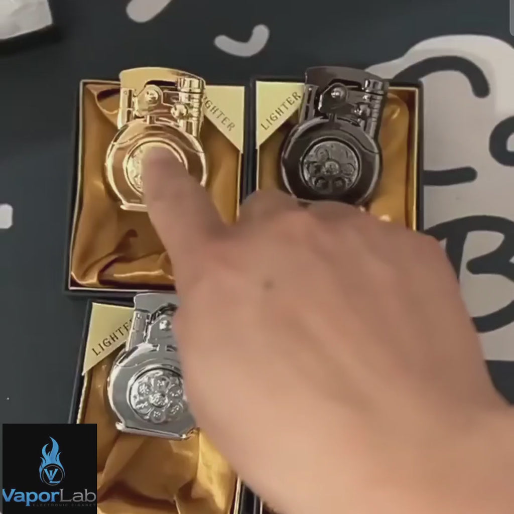 korek besi api bara merah classic vintage rocker arm bisa di spin spinning fidget refillable jet gas lighter unik dengan giftbox