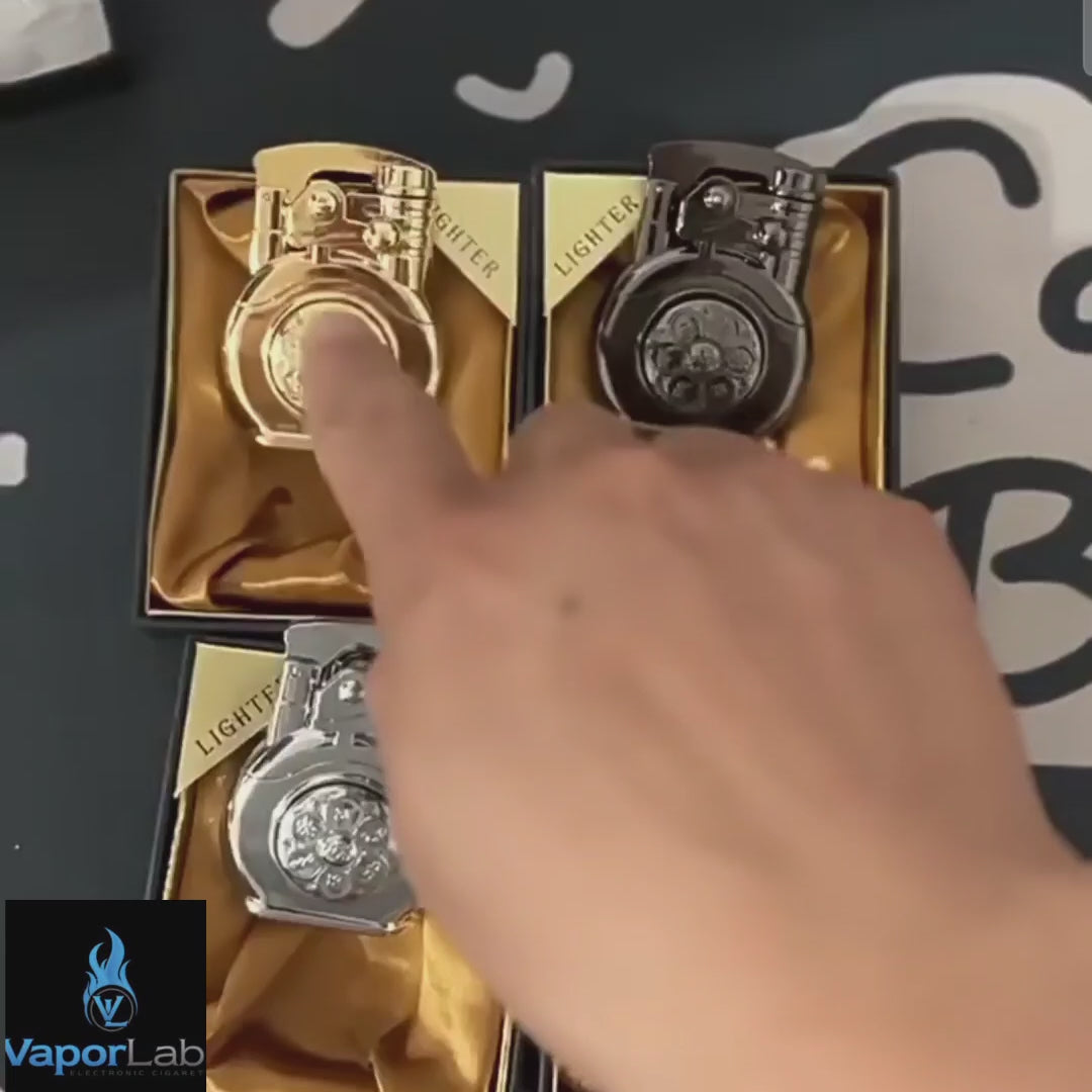 korek besi api bara merah classic vintage rocker arm bisa di spin spinning fidget refillable jet gas lighter unik dengan giftbox