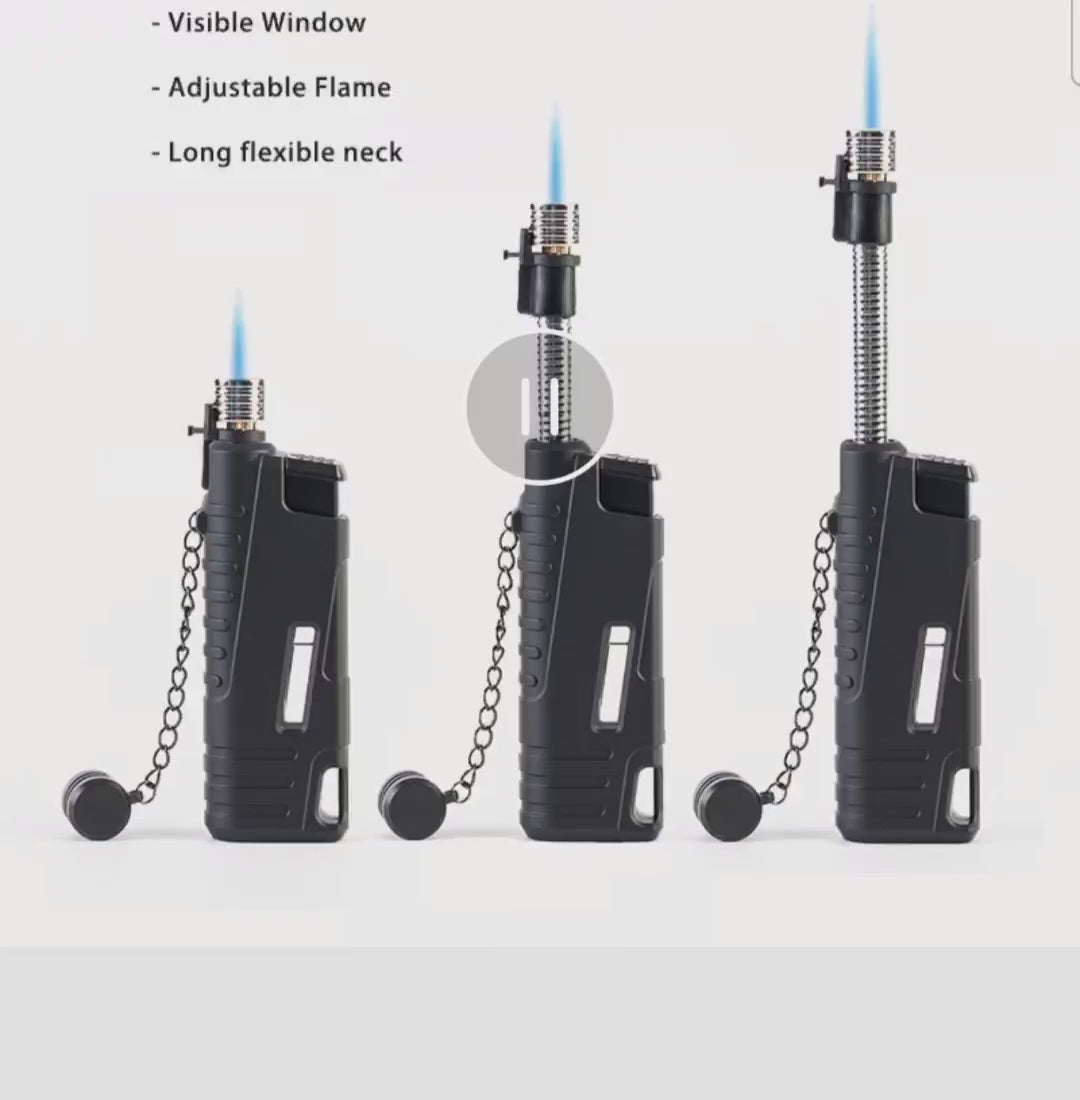 korek api bara las jet torch outdoor camping refillable gas lighter flexible bisa tekuk ada kaca indikator gas