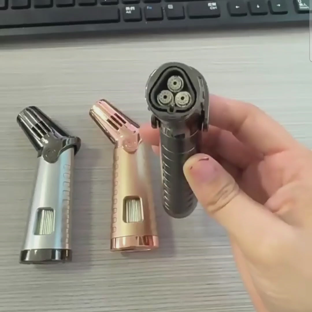 korek api bara las triple jet flame torch cocok untuk cerutu refillable gas cigar lighter with gift box ada indikator kaca gas