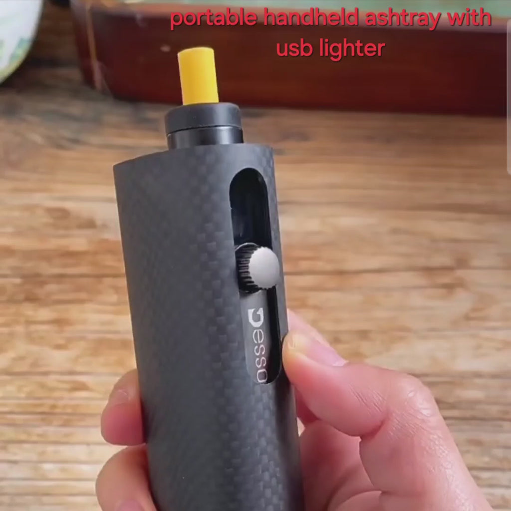 asbak portable holder untuk rokok plus korek api elektrik usb charger lighter handheld portable cigarette ashtray anti messy with rechargeable electric lighter 3125