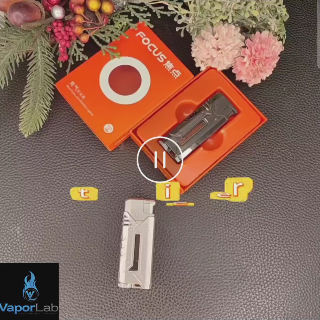 korek api bara las FOCUS with cool LED modern jet torch windproof metal lighter unik cyberpunk visible transparant gas indikator