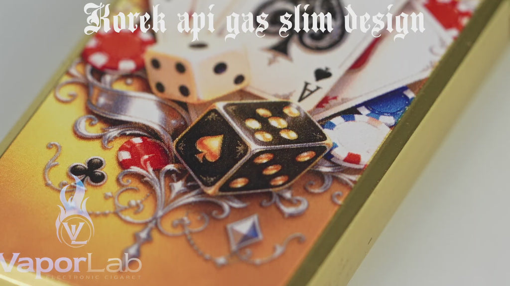 korek api besi slim design pemantik roda api gas mudah diisi ulang motif kartu poker card 3849 refillable gas lighter