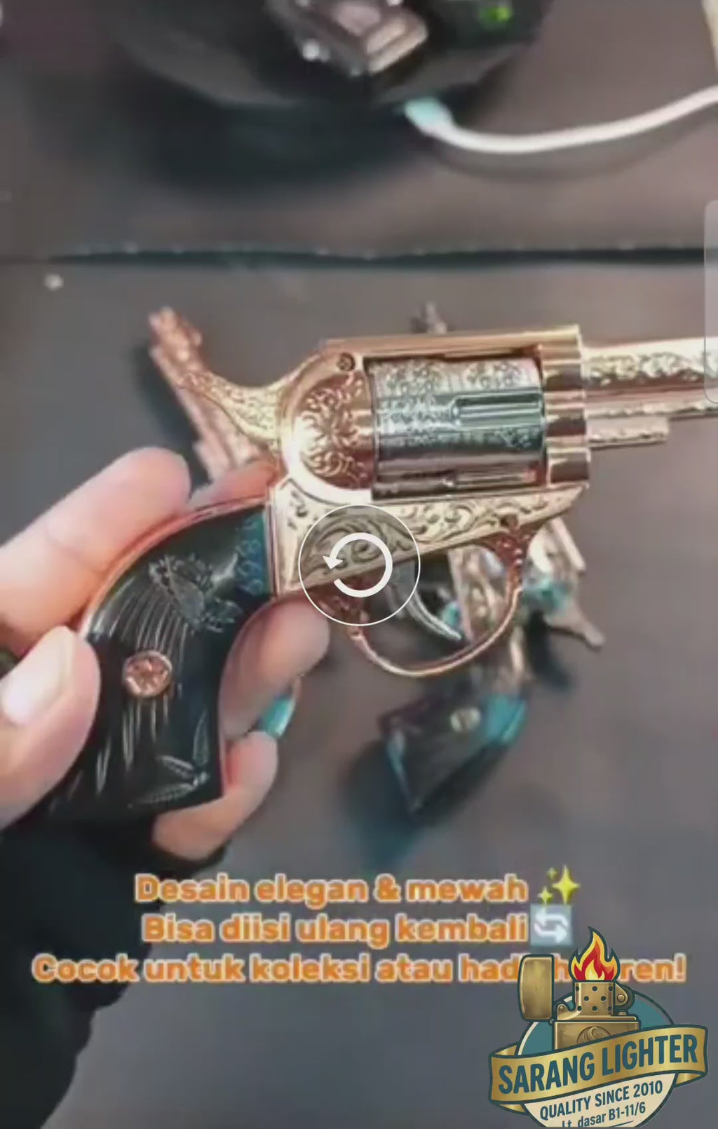 korek api bara las model pistol revolver ukiran antik cowboy mini jet flame gun windproof lighter display