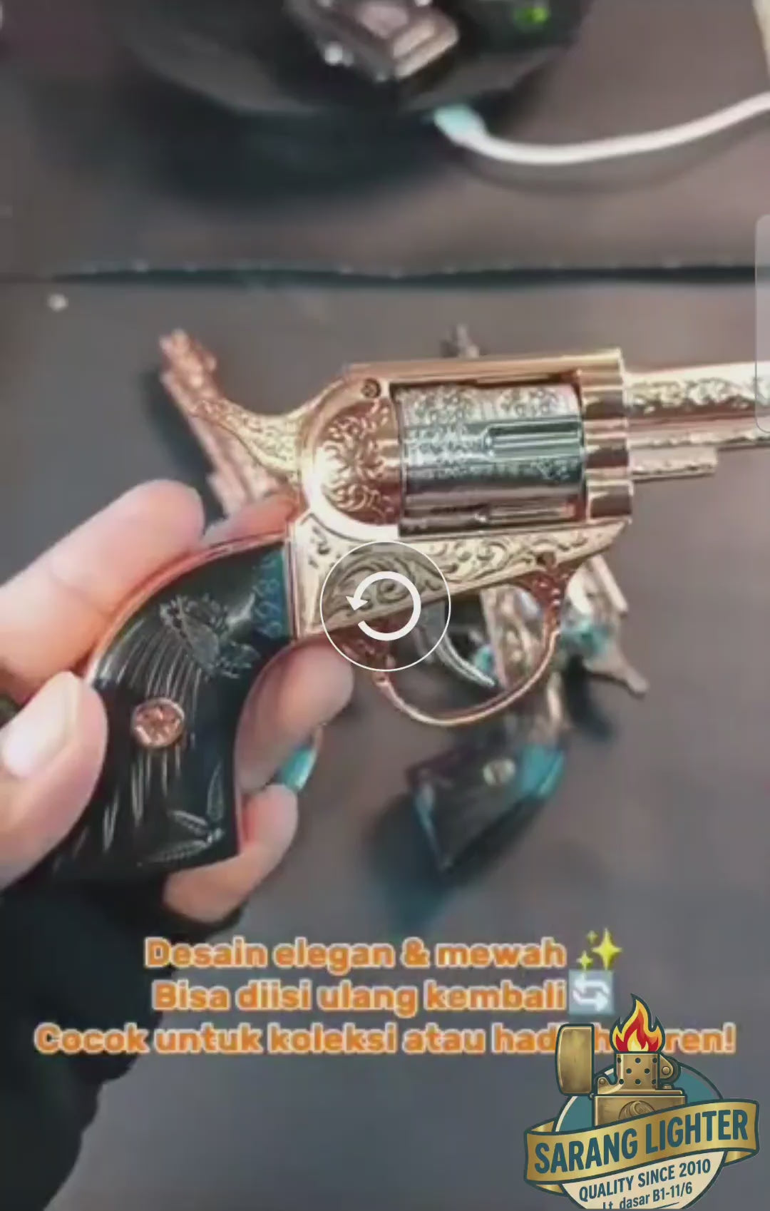 korek api bara las model pistol revolver ukiran antik cowboy mini jet flame gun windproof lighter display