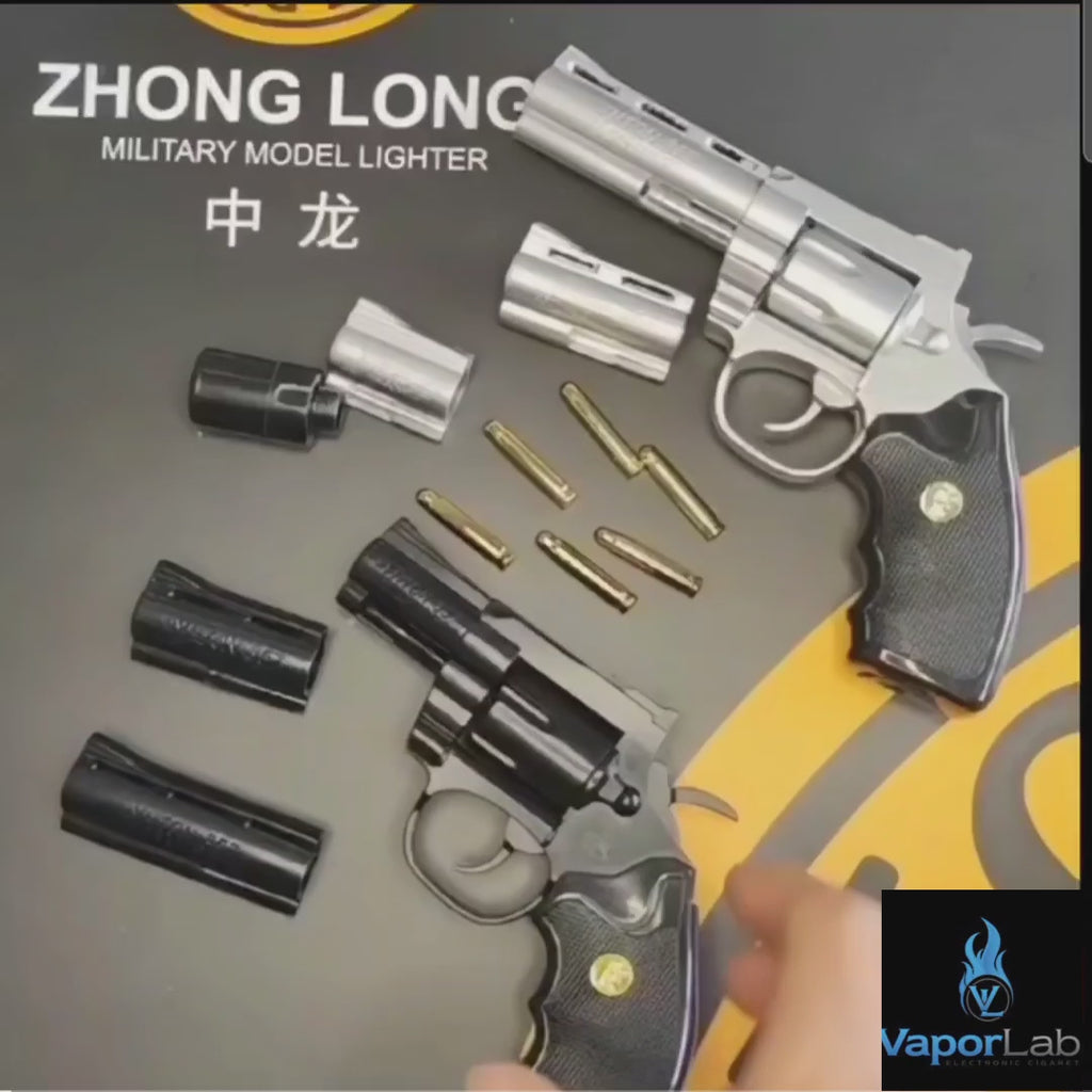 korek api gas model replika pistol revolver pyhton piton metal mini gun shaped refillable gas lighter zhonglong dengan multi laras dan muffler
