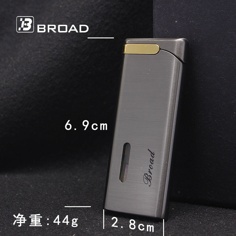 mancis korek api bara merah isi ulang gas BROAD elegant slim design refillable gas lighter dengan kaca indikator
