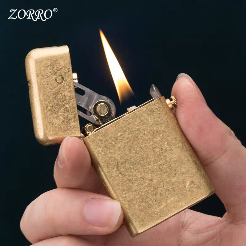 korek api classic zorro 581 pakai minyak sumbu batu vintage kerosene oil lighter full brass slim retro lighter