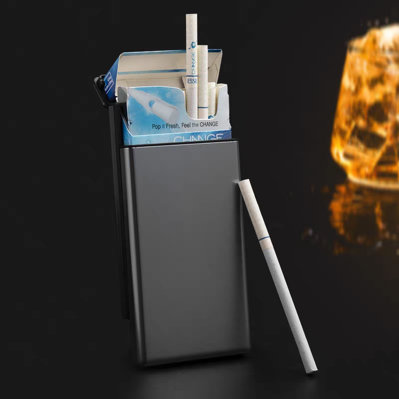 kotak tempat simpan penyimpanan rokok slim design universal all size cigarette auto slide open metal case aluminium besi tebal
